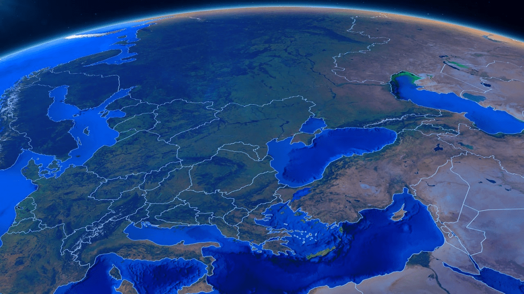 Satellitenaufnahme von Westeuropa bis nach Zentralasien